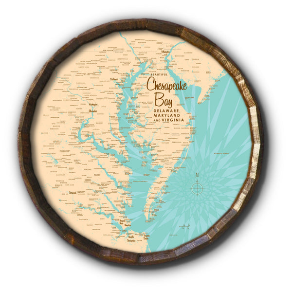 Chesapeake Bay MD Virginia, Barrel End Map Art