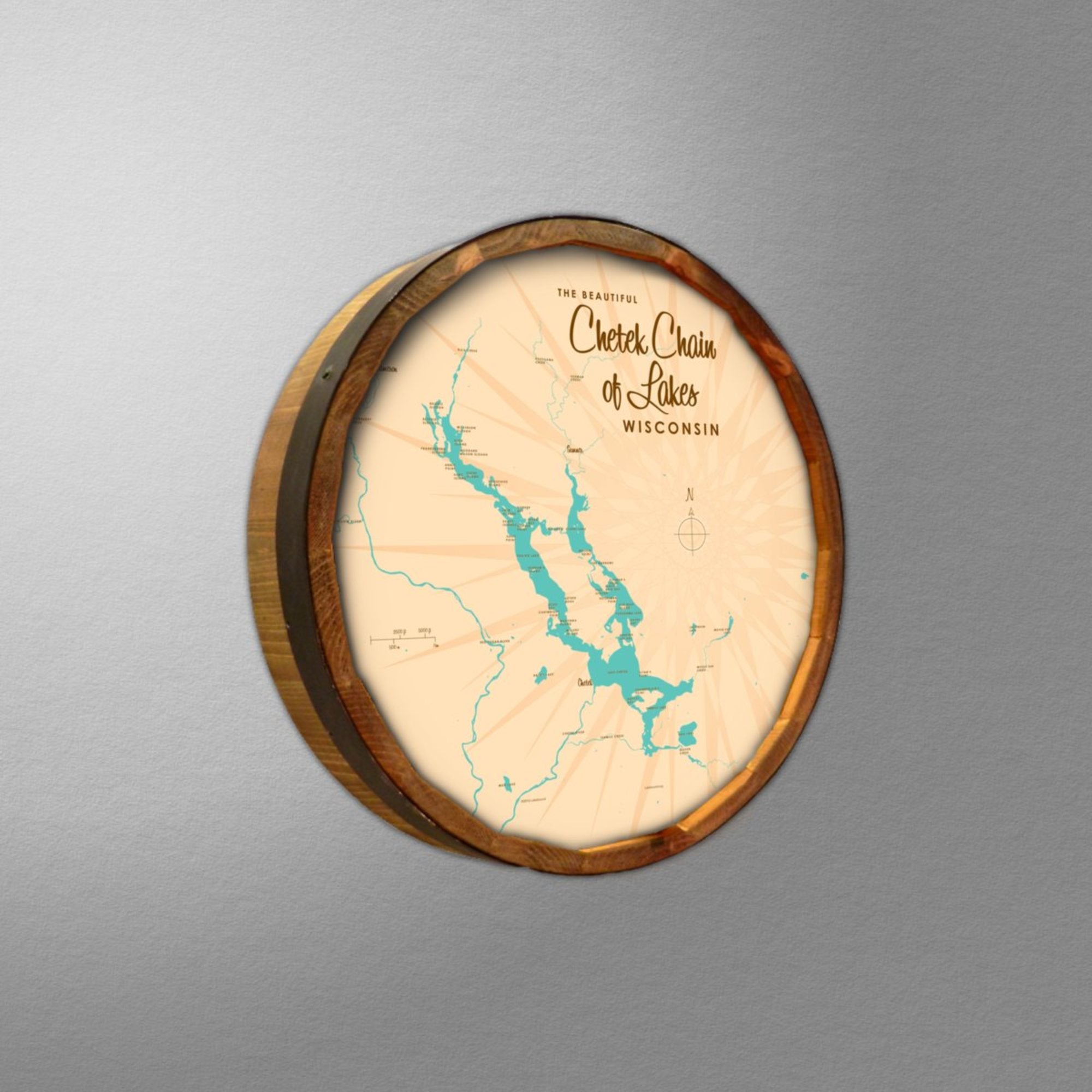 Chetek Chain of Lakes Wisconsin, Barrel End Map Art