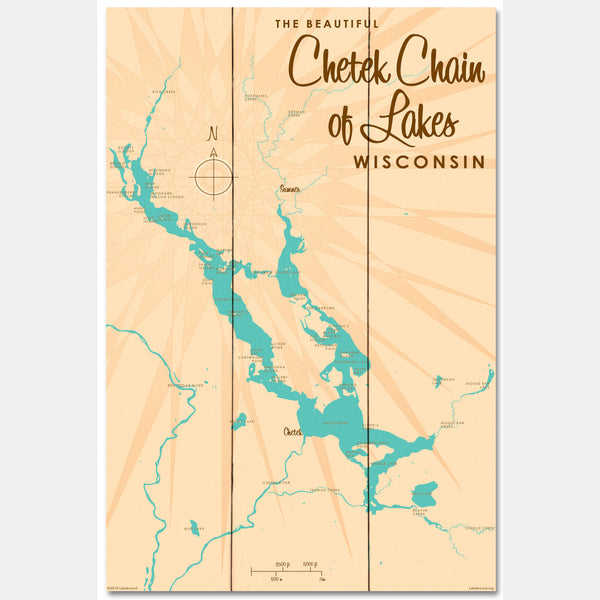 Chetek Chain of Lakes Wisconsin, Wood Sign Map Art