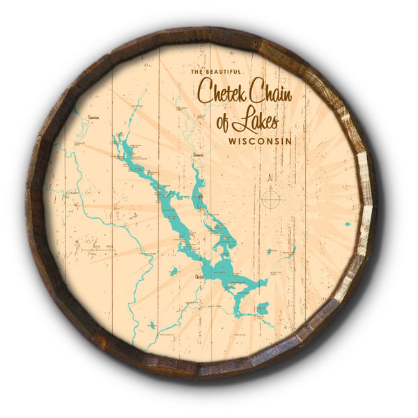 Chetek Chain of Lakes Wisconsin, Rustic Barrel End Map Art