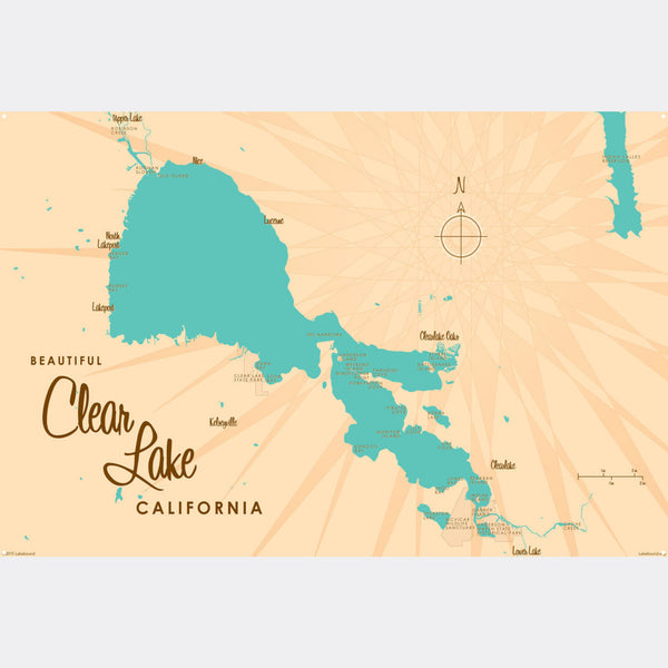 Clear Lake California, Metal Sign Map Art
