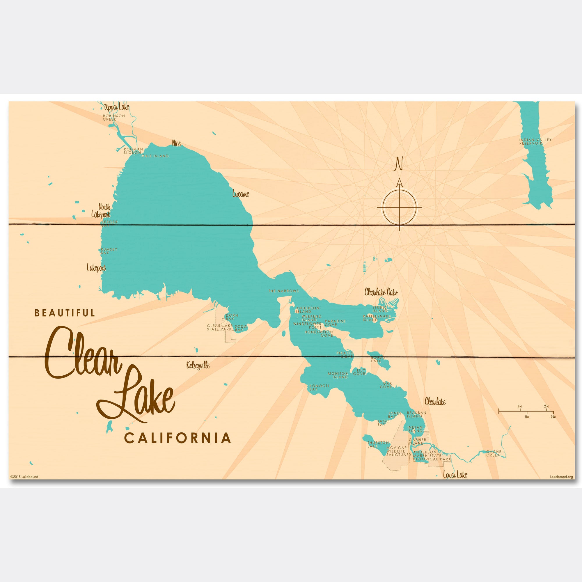 Clear Lake California, Wood Sign Map Art