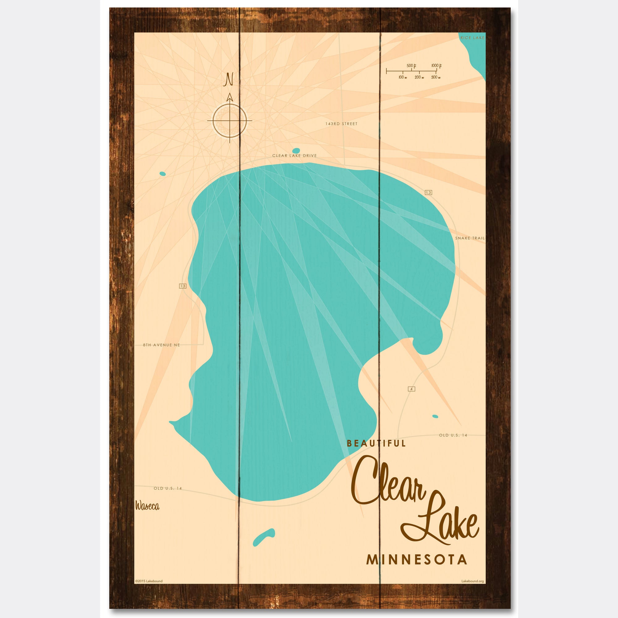 Clear Lake Minnesota, Rustic Wood Sign Map Art