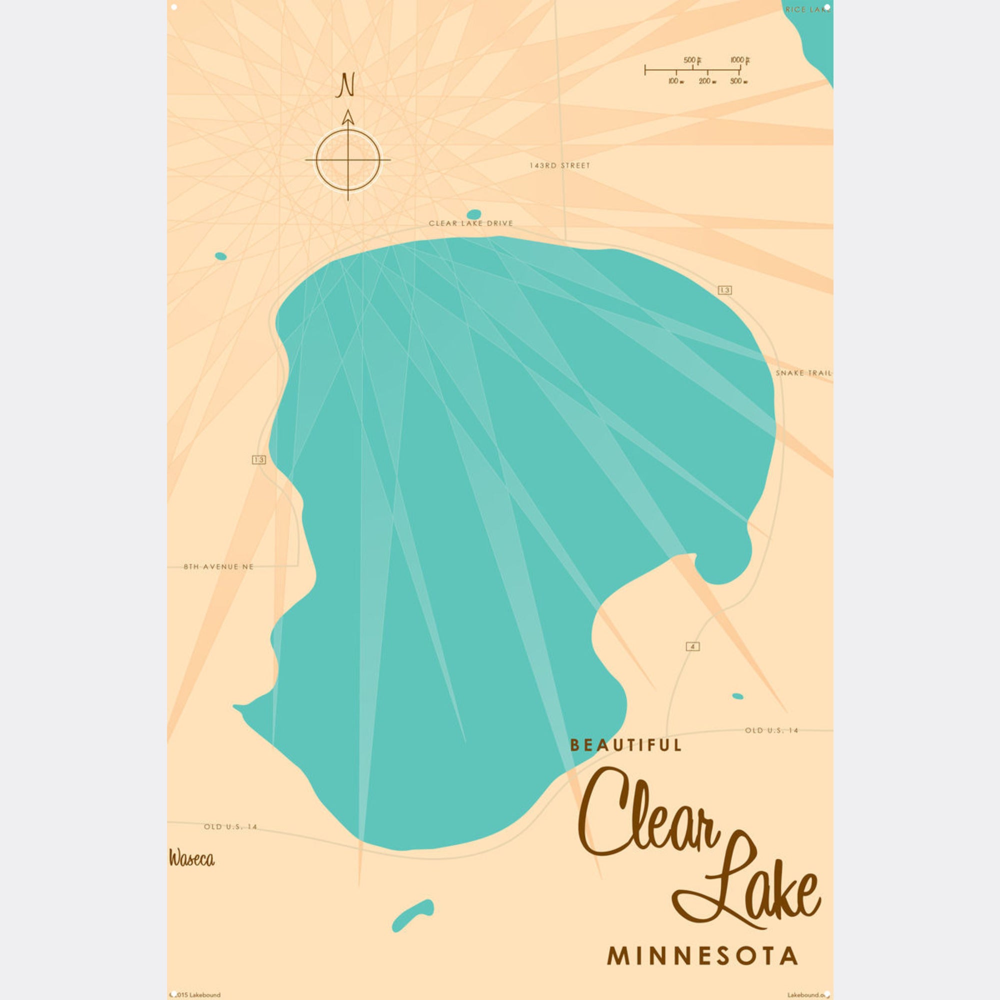 Clear Lake Minnesota, Metal Sign Map Art