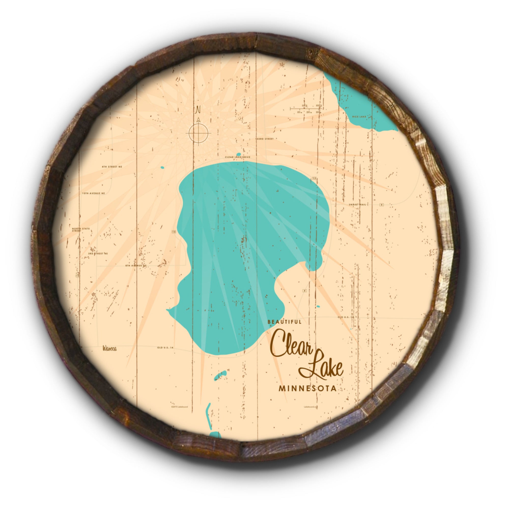 Clear Lake Minnesota, Rustic Barrel End Map Art