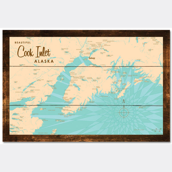 Cook Inlet Alaska, Rustic Wood Sign Map Art
