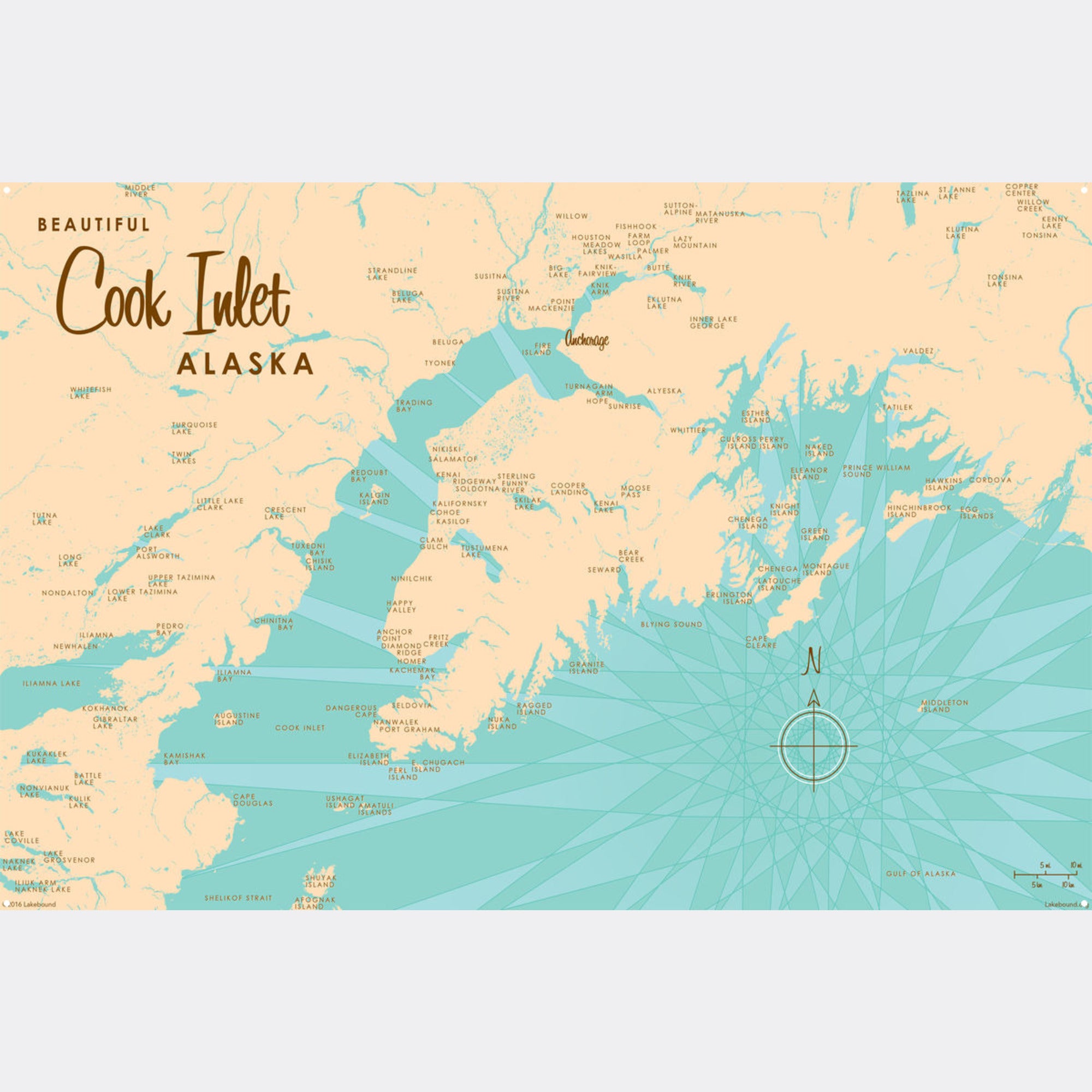 Cook Inlet Alaska, Metal Sign Map Art