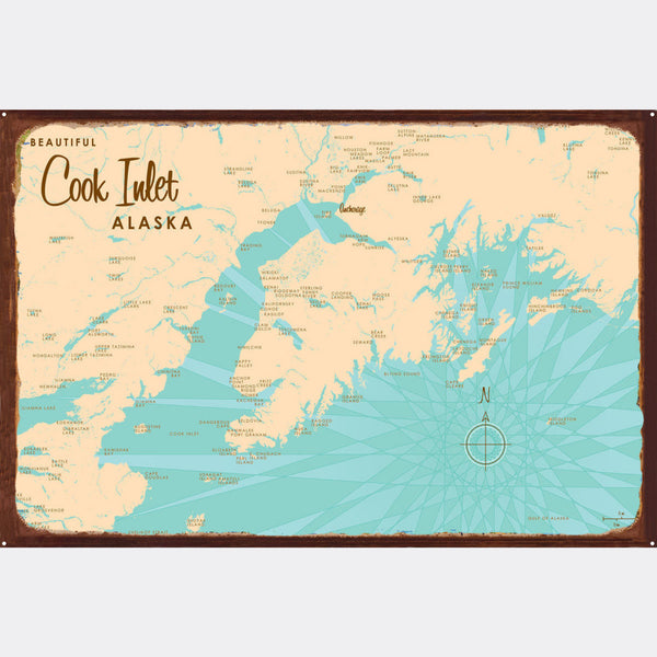 Cook Inlet Alaska, Rustic Metal Sign Map Art