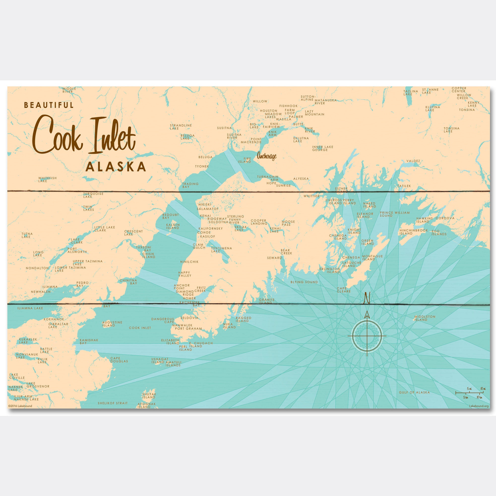 Cook Inlet Alaska, Wood Sign Map Art