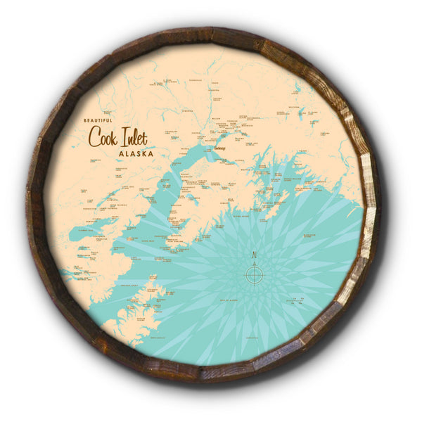 Cook Inlet Alaska, Barrel End Map Art