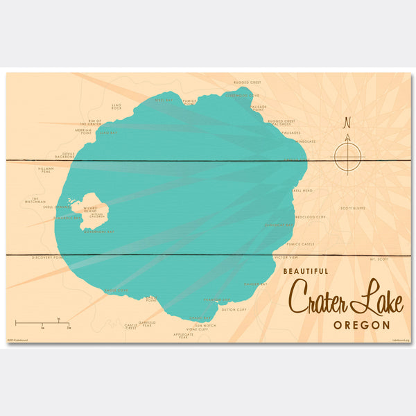 Crater Lake Oregon, Wood Sign Map Art