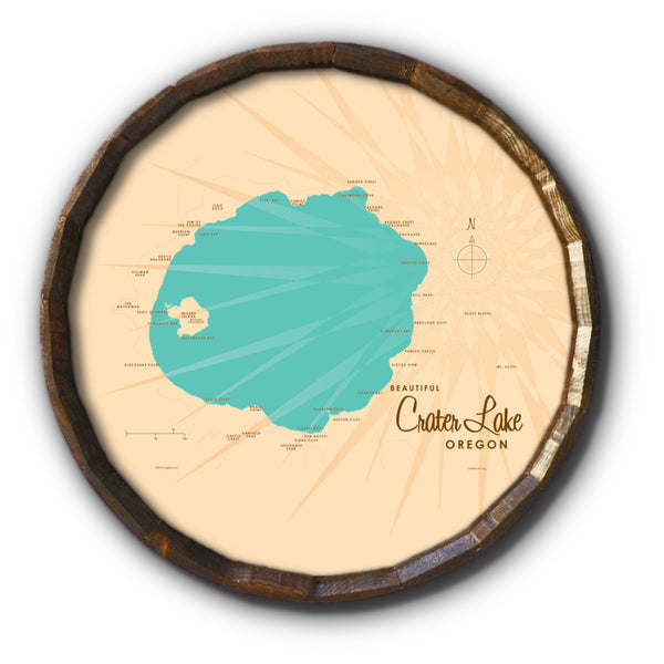 Crater Lake Oregon, Barrel End Map Art