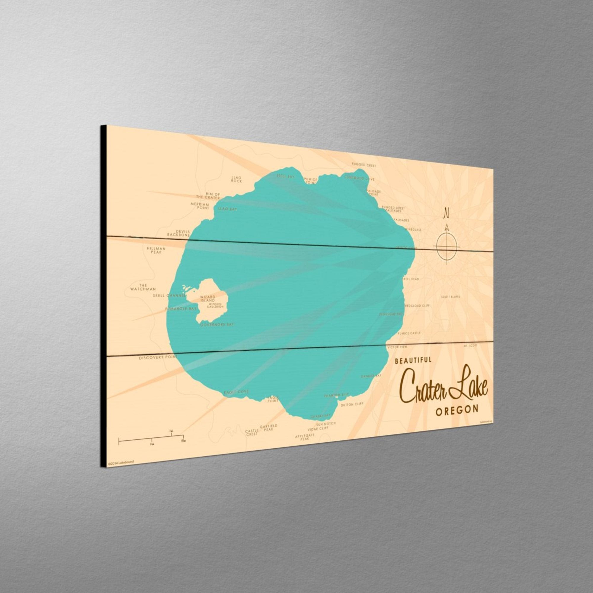 Crater Lake Oregon, Wood Sign Map Art