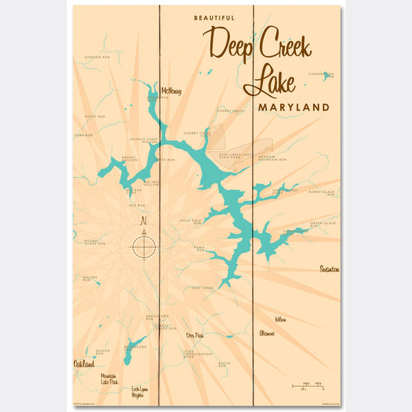 Deep Creek Lake Maryland, Wood Sign Map Art