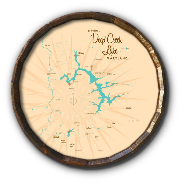 Deep Creek Lake Maryland, Barrel End Map Art