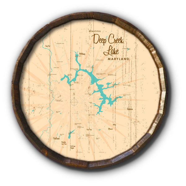 Deep Creek Lake Maryland, Rustic Barrel End Map Art