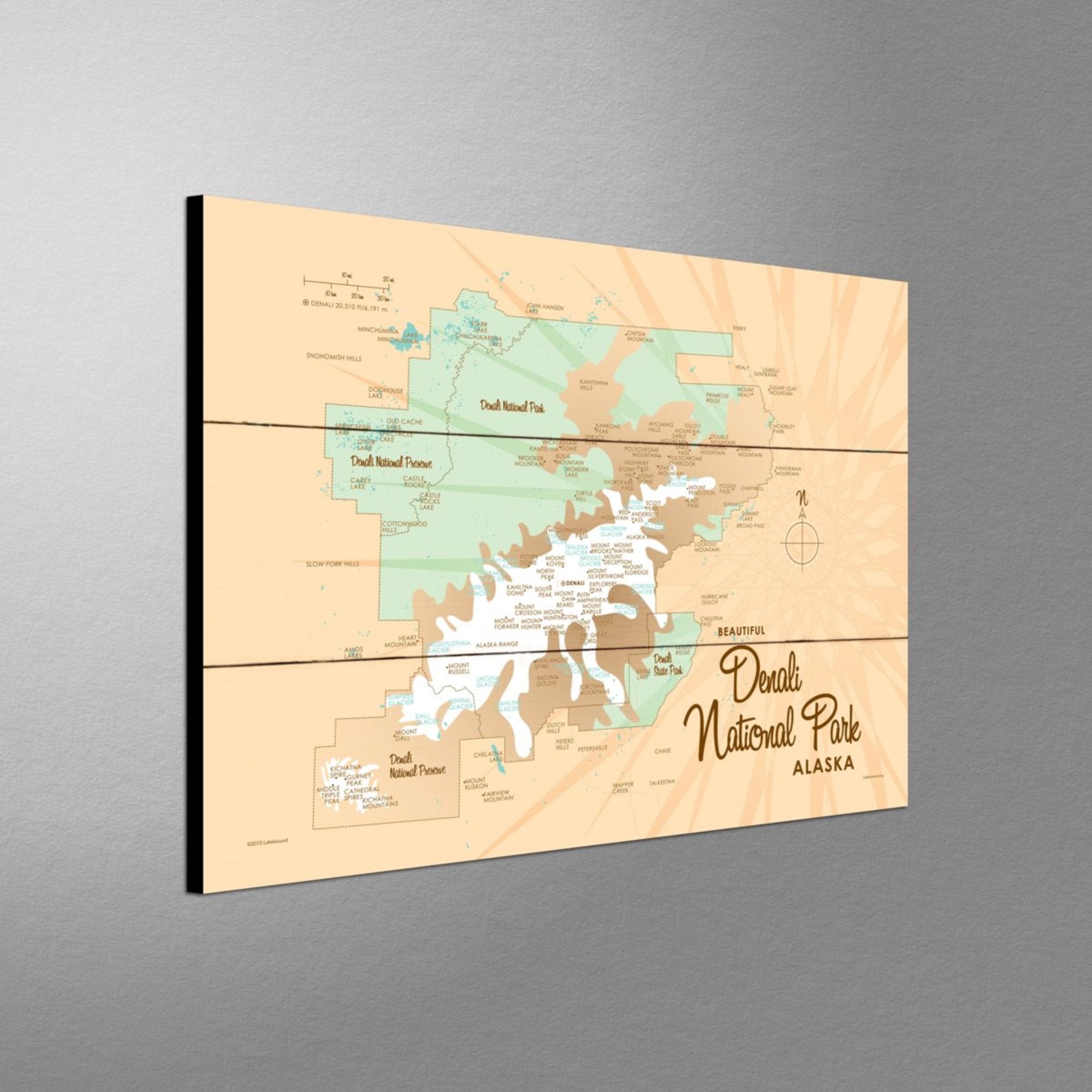 Denali National Park Alaska, Wood Sign Map Art