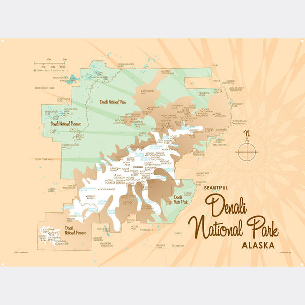 Denali National Park Alaska, Metal Sign Map Art