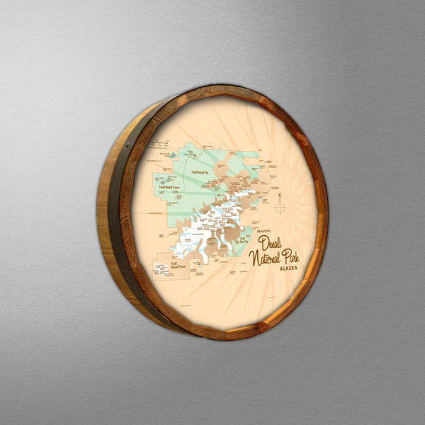 Denali National Park Alaska, Barrel End Map Art