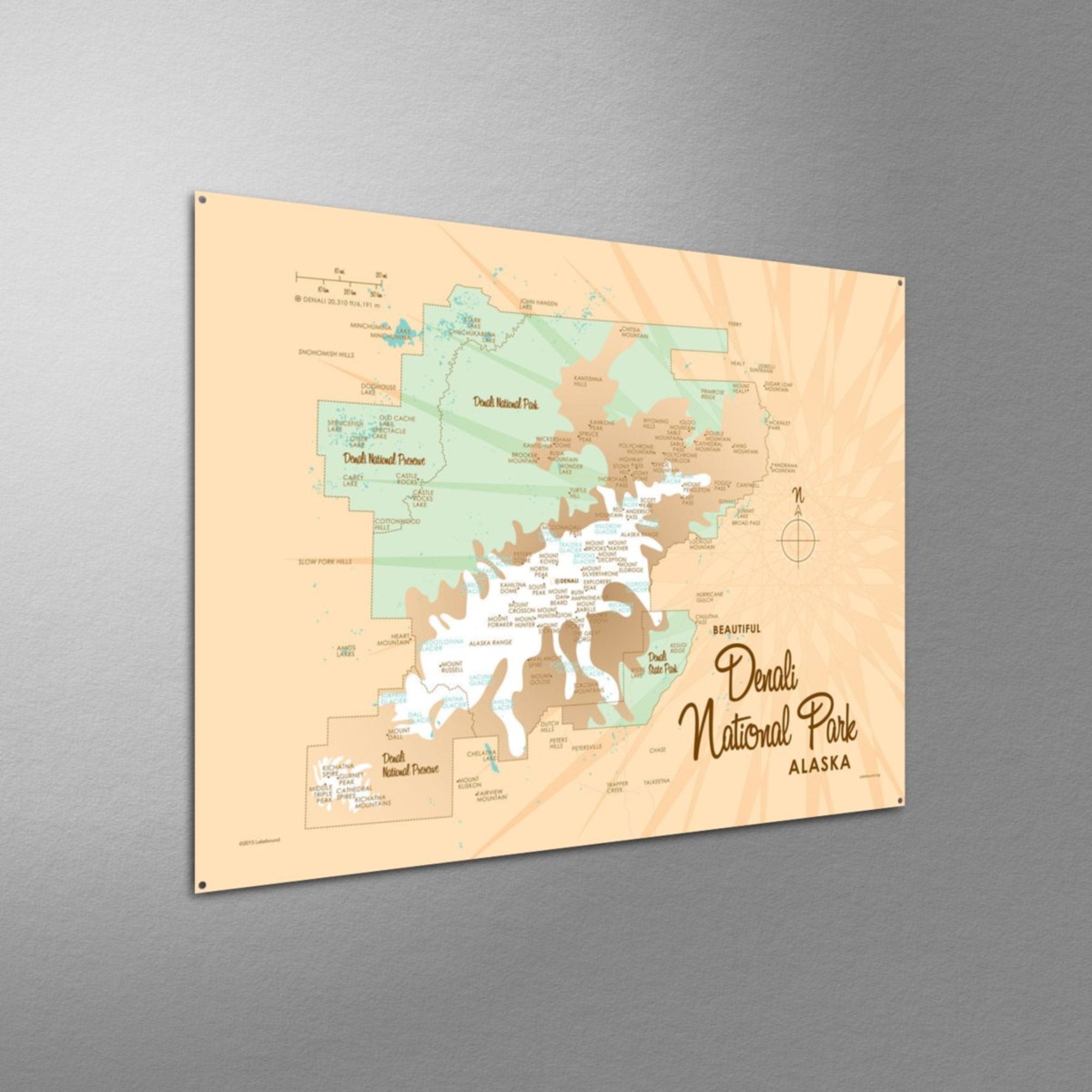 Denali National Park Alaska, Metal Sign Map Art