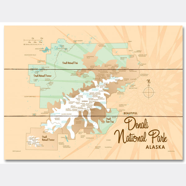 Denali National Park Alaska, Wood Sign Map Art