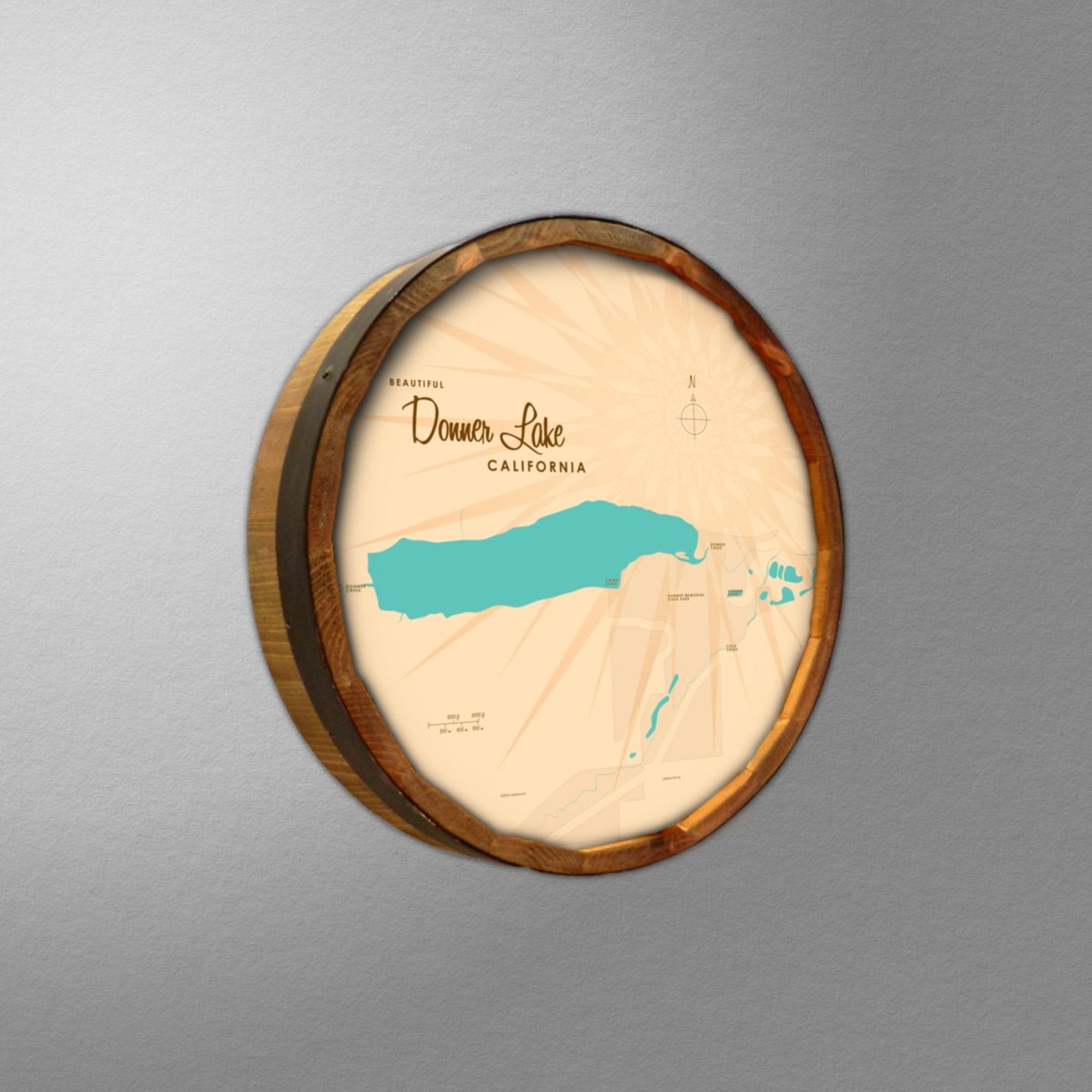 Donner Lake California, Barrel End Map Art
