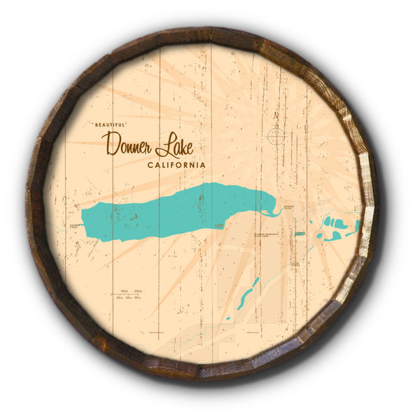 Donner Lake California, Rustic Barrel End Map Art