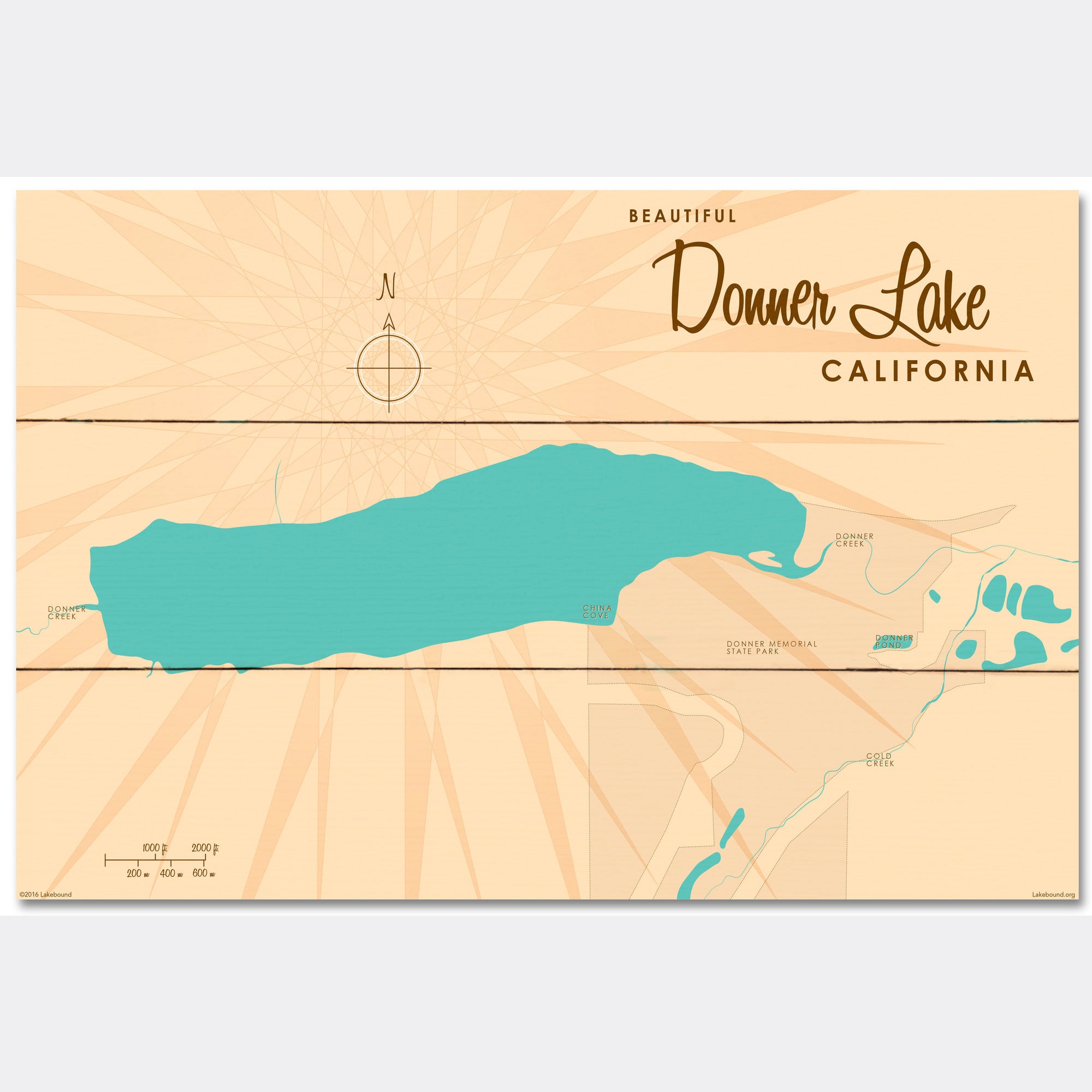 Donner Lake California, Wood Sign Map Art
