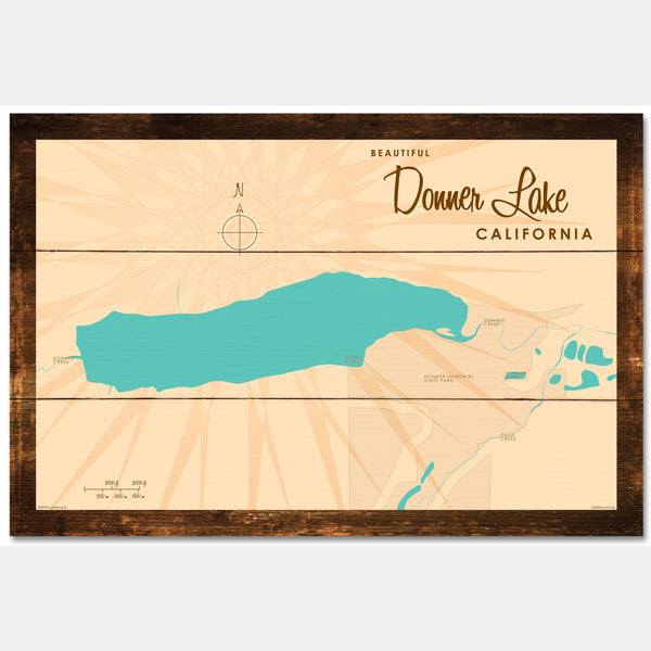 Donner Lake California, Rustic Wood Sign Map Art