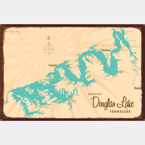 Douglas Lake Tennessee, Rustic Metal Sign Map Art