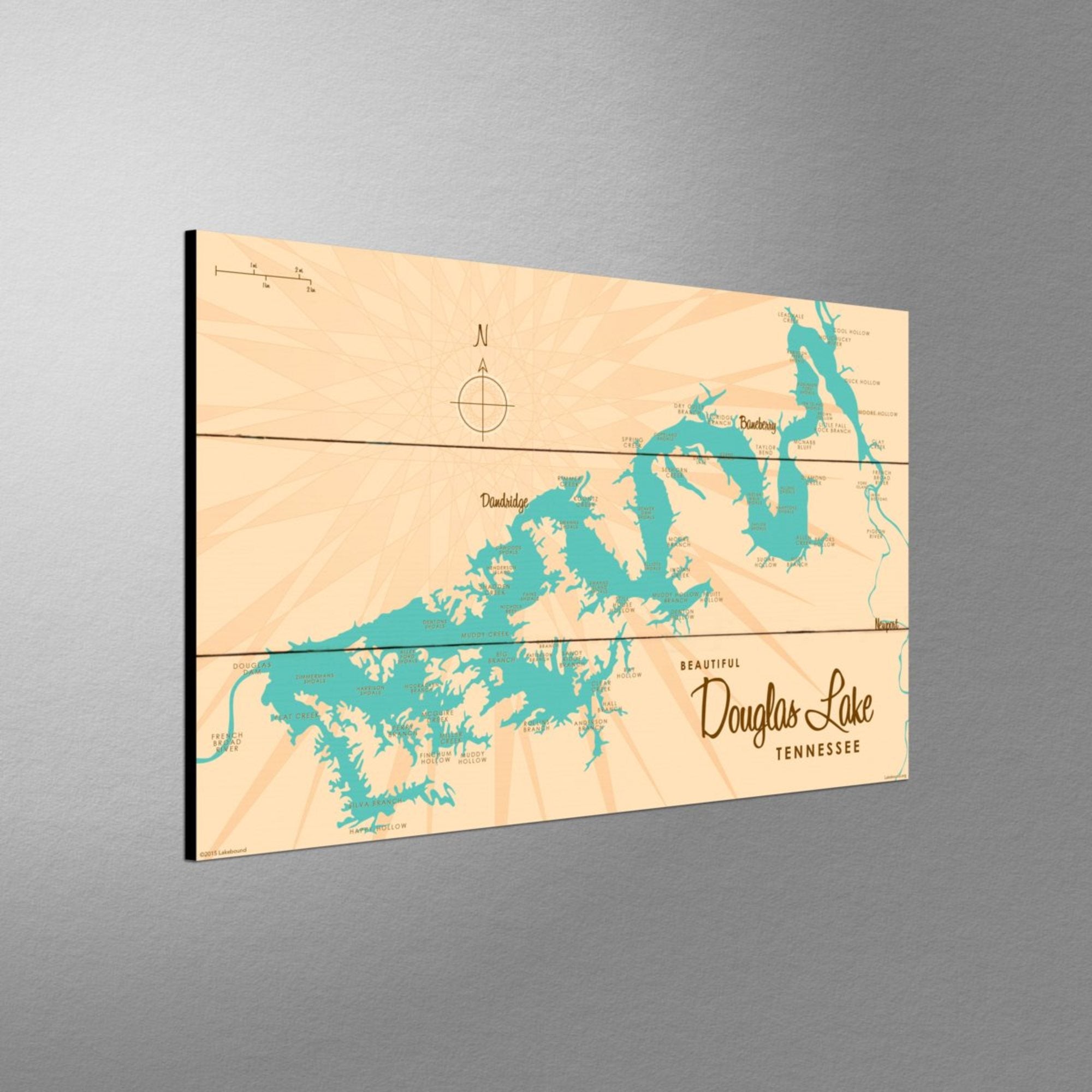 Douglas Lake Tennessee, Wood Sign Map Art