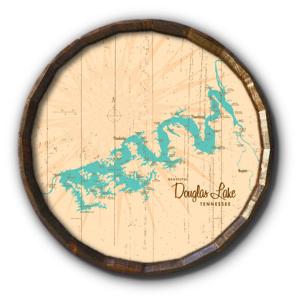 Douglas Lake Tennessee, Rustic Barrel End Map Art