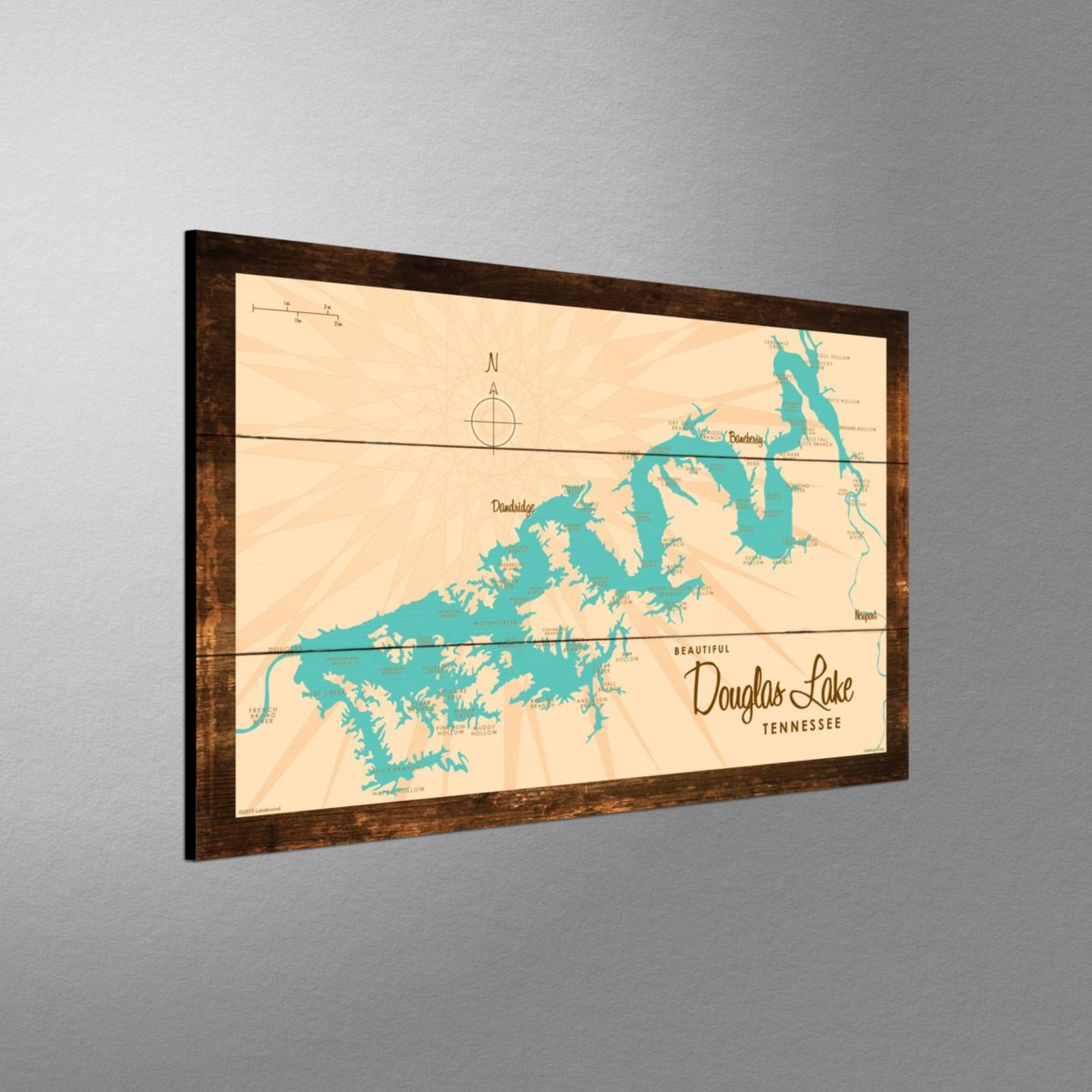 Douglas Lake Tennessee, Rustic Wood Sign Map Art