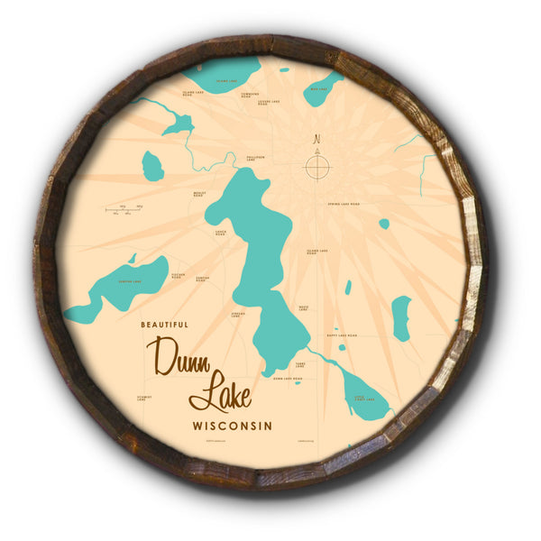 Dunn Lake Wisconsin, Barrel End Map Art