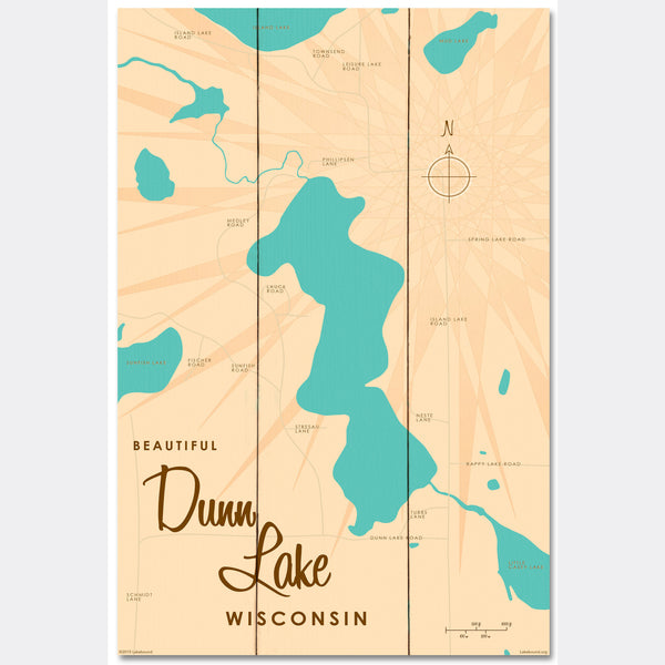 Dunn Lake Wisconsin, Wood Sign Map Art