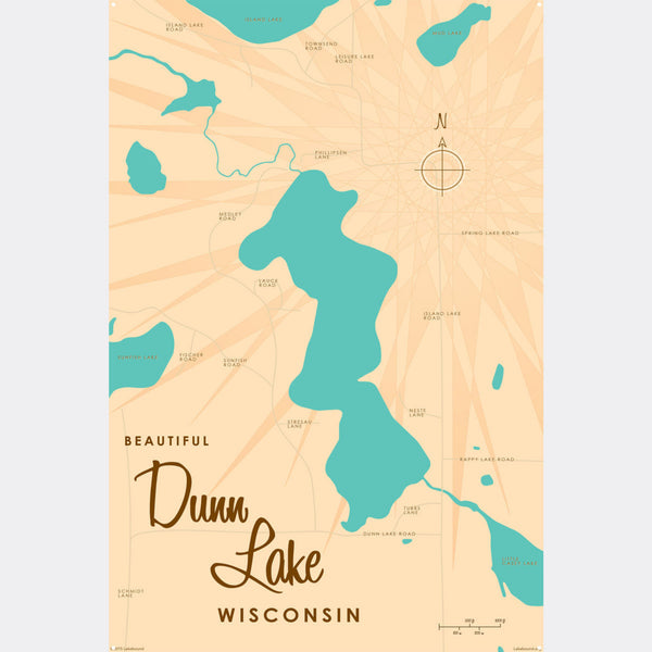 Dunn Lake Wisconsin, Metal Sign Map Art