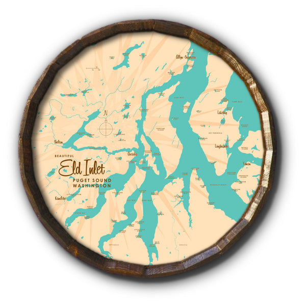Eld Inlet, Washington, Barrel End Map Art