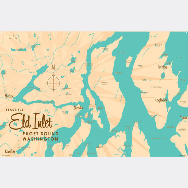 Eld Inlet Washington, Metal Sign Map Art