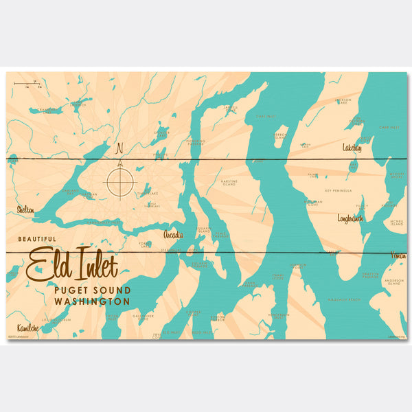 Eld Inlet, Washington, Wood Sign Map Art
