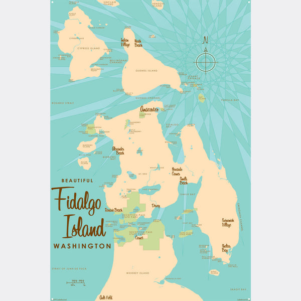 Fidalgo Island Washington, Metal Sign Map Art