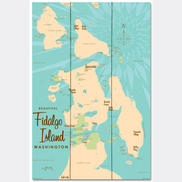 Fidalgo Island Washington, Wood Sign Map Art