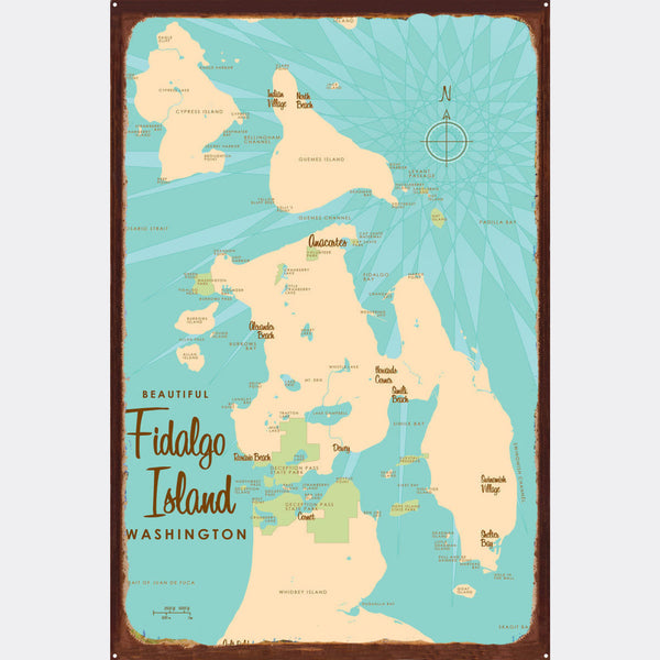 Fidalgo Island Washington, Rustic Metal Sign Map Art