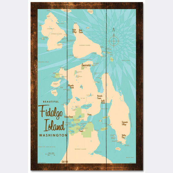 Fidalgo Island Washington, Rustic Wood Sign Map Art