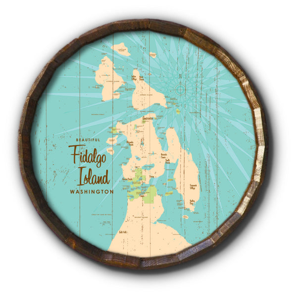 Fidalgo Island Washington, Rustic Barrel End Map Art