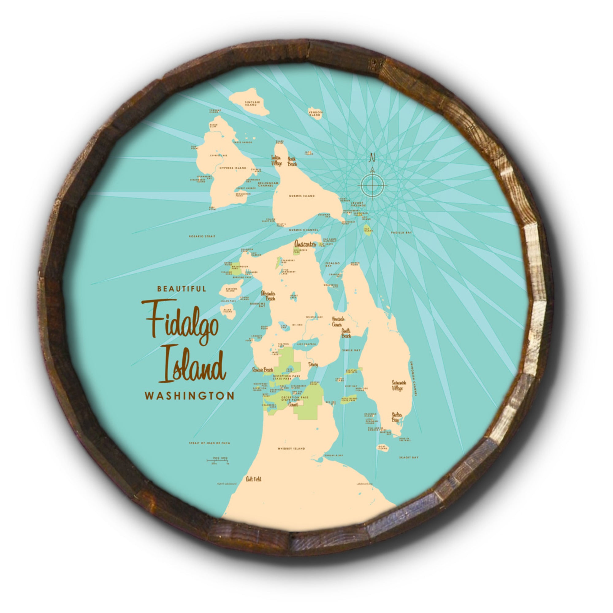 Fidalgo Island Washington, Barrel End Map Art