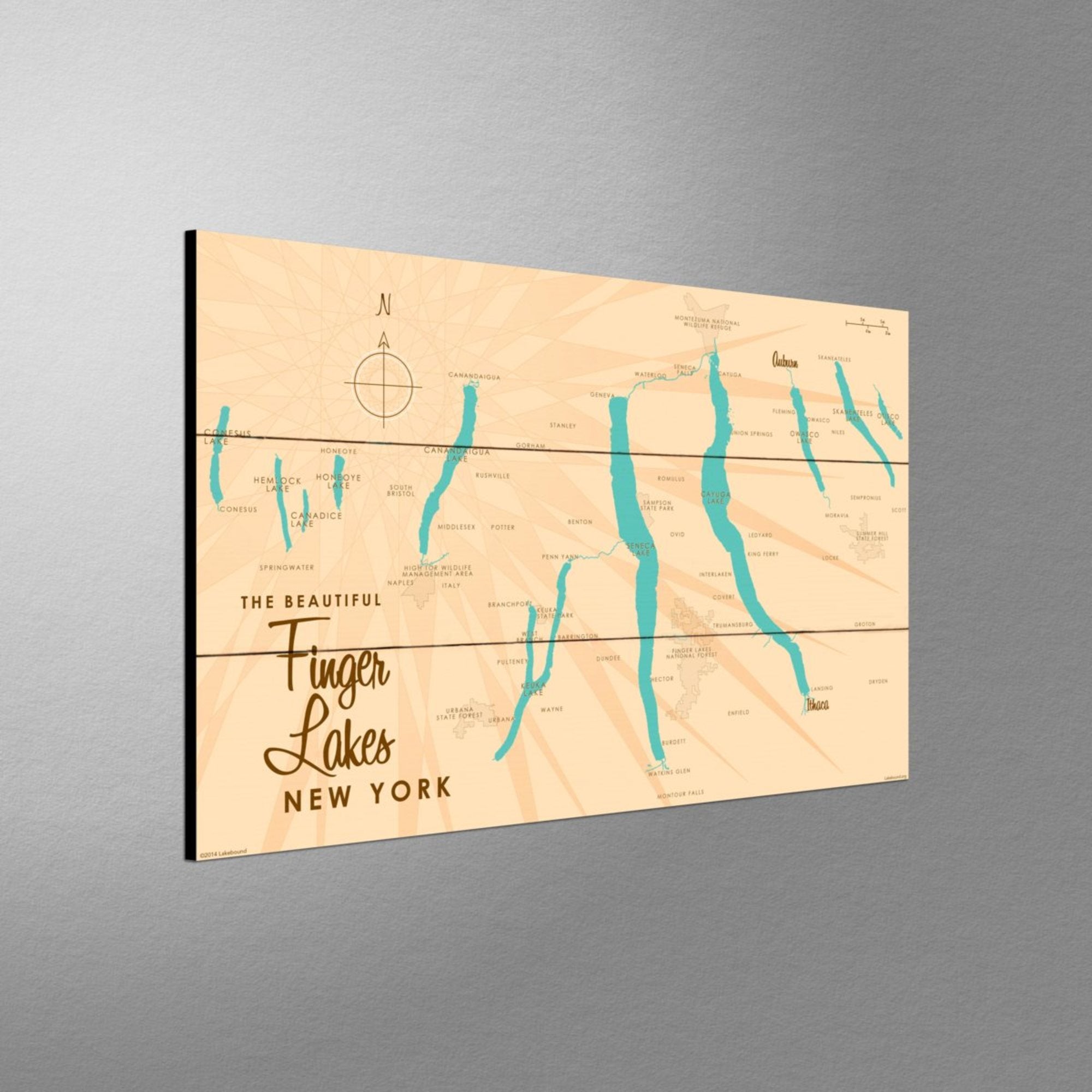 Finger Lakes New York, Wood Sign Map Art