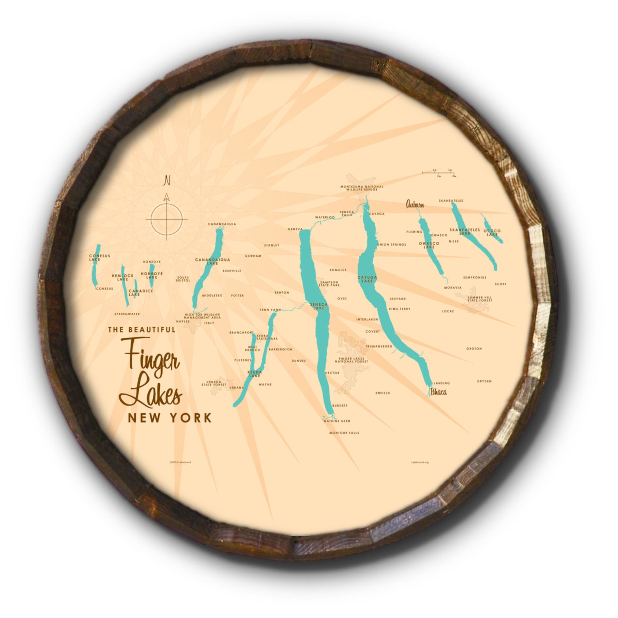 Finger Lakes New York, Barrel End Map Art