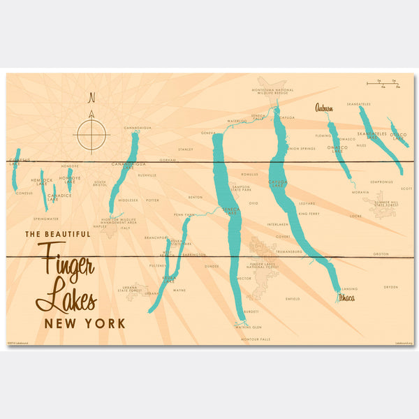 Finger Lakes New York, Wood Sign Map Art
