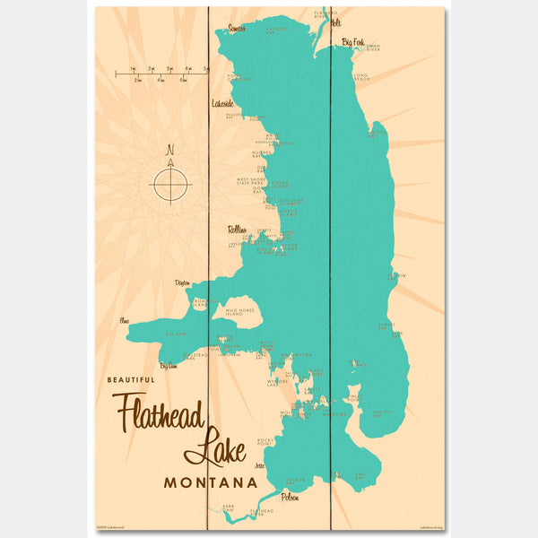 Flathead Lake Montana, Wood Sign Map Art