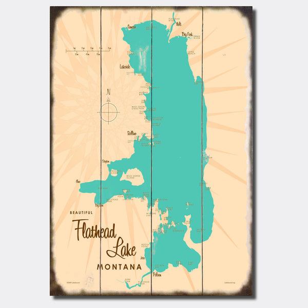 Flathead Lake Montana, Sign Map Art